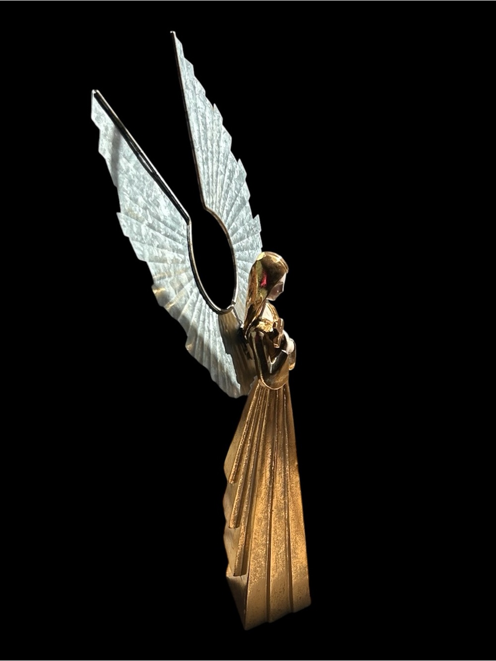 Melrose International Golden Angel Statue 24" Metal Wings Cross Figurine Holiday